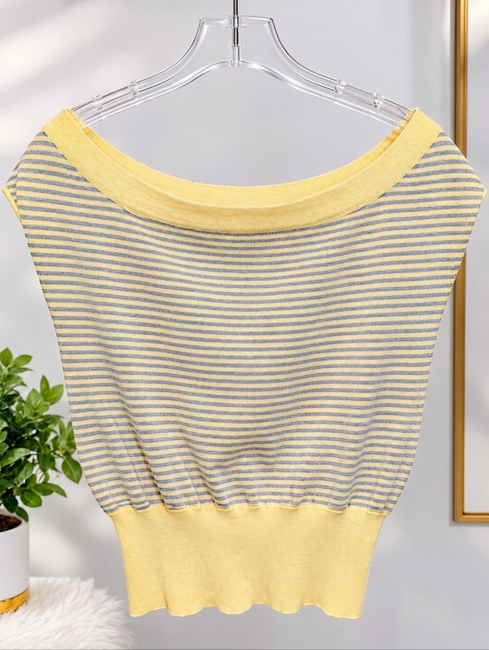 Classic Striped Boatneck Tank - Yellow & Gray
